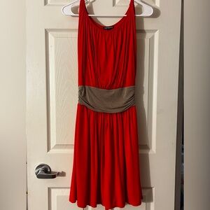 Express Vibrant Burnt Orange and Chic Brown Mini Dress